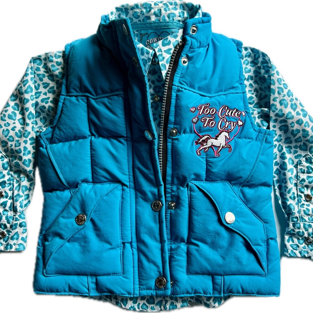 Cowgirl Hardware Vest with matching shirt both have embroidery and rhinestones